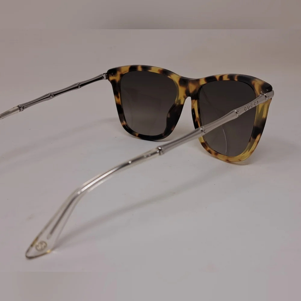 Gucci Sunglasses Silver Bamboo Square Tortoise Gray Gradient GG3778/S  54-15-130 - Picture 8 of 15